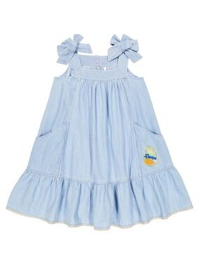 Zimmermann Kids Girls Toddler Halcyon Bow Strap Cotton Chambray Dress 1 Y Blue